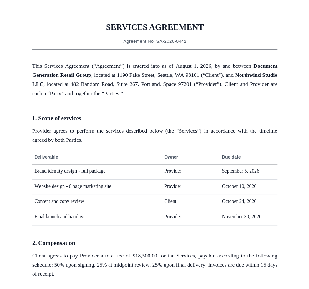 Contract template preview