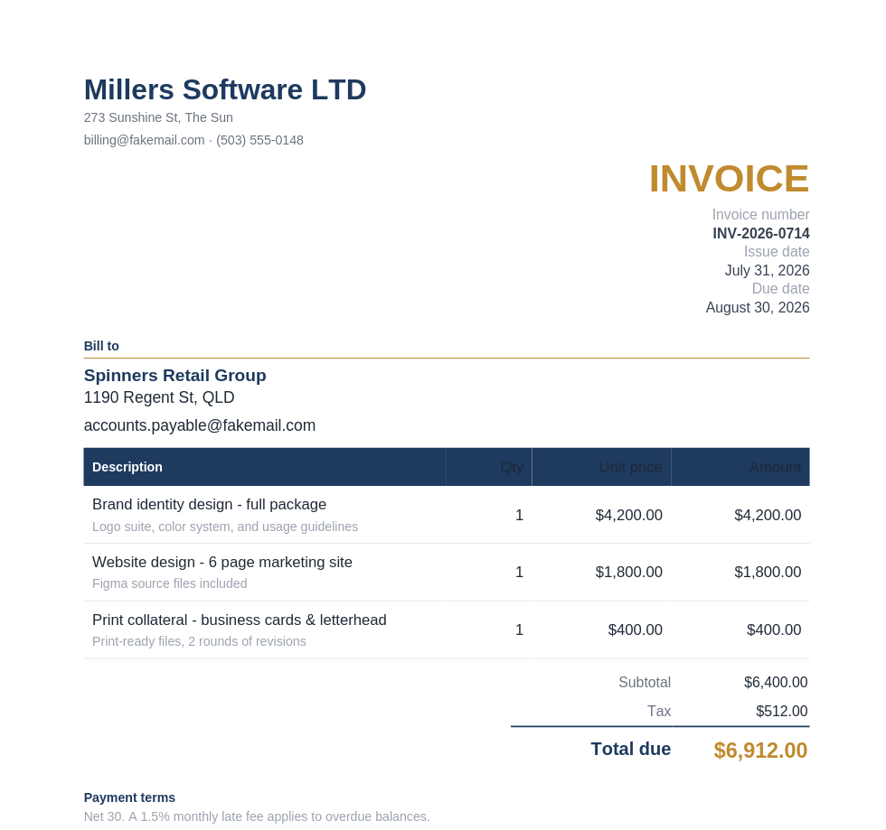 Invoice template preview